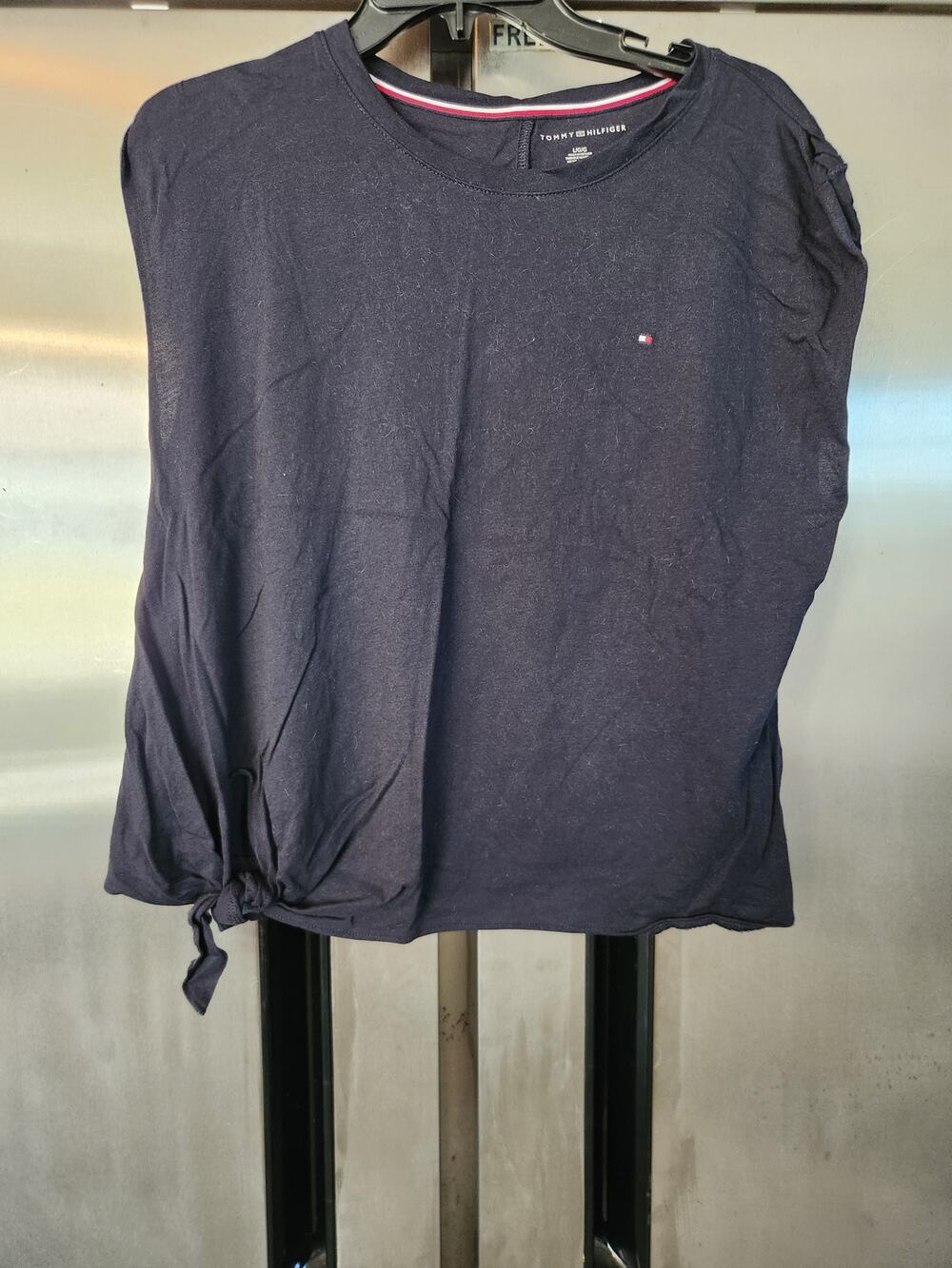 Tommy Hilfiger Womens Sleeveless Knit Top L | Navy Side-Tie Flag Logo